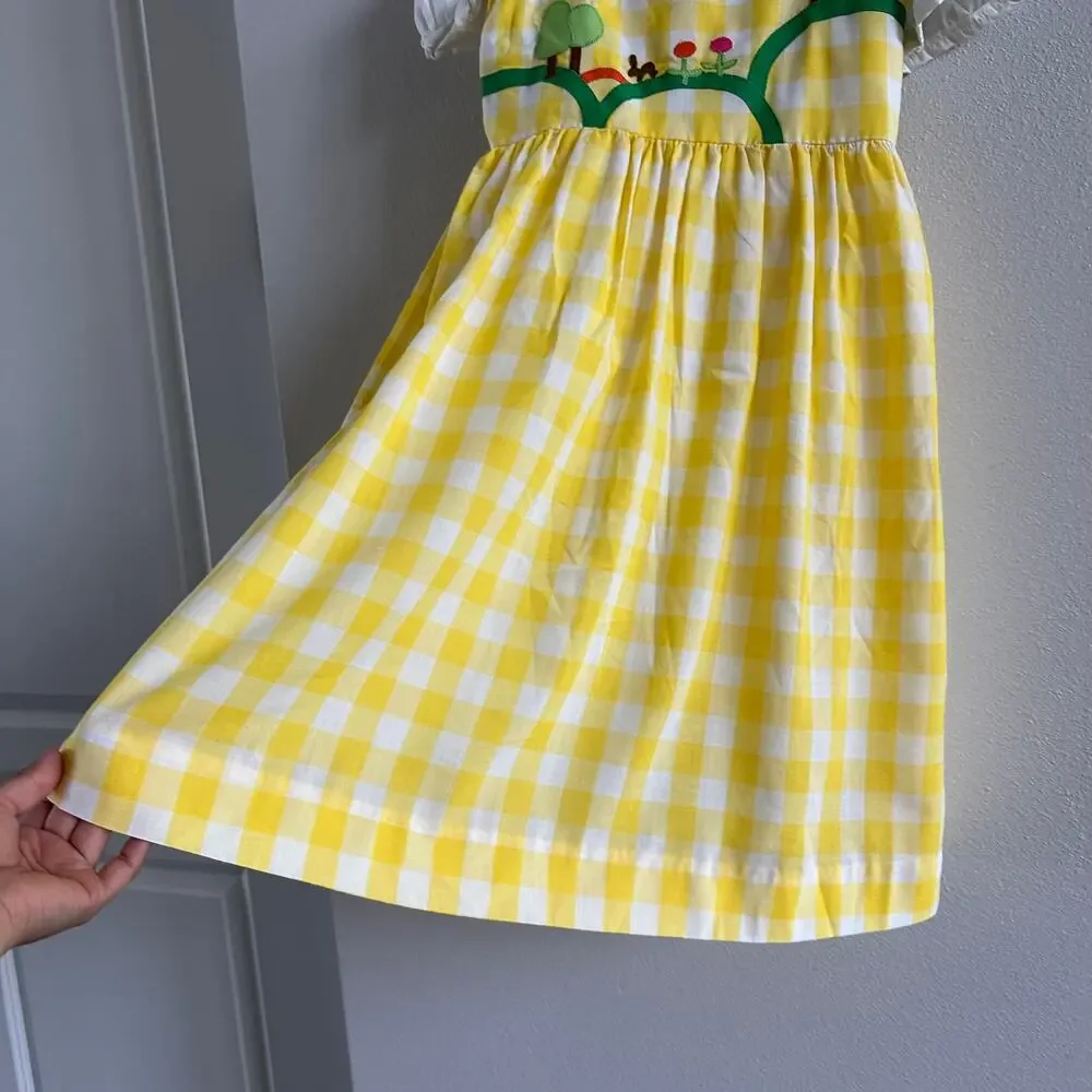 Vintage Chocolate Soup Yellow Checkered Garden Cottage Dress Size 12